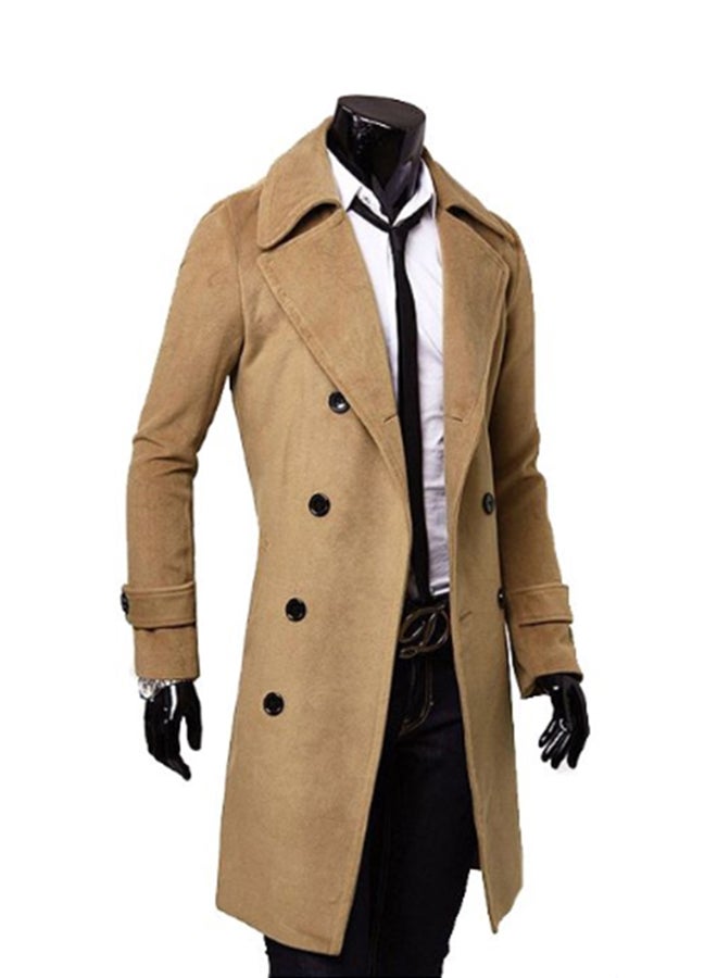 Long Sleeve Double Breasted Trench Coat Khaki  - Image 3