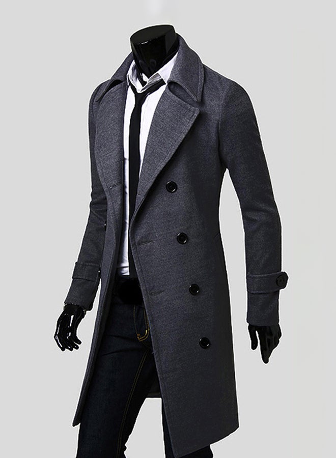 Long Sleeve Double Breasted Trench Coat Grey  - Image 3
