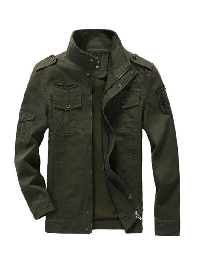Zip-Up Stand Collar Jacket Green - Image 1
