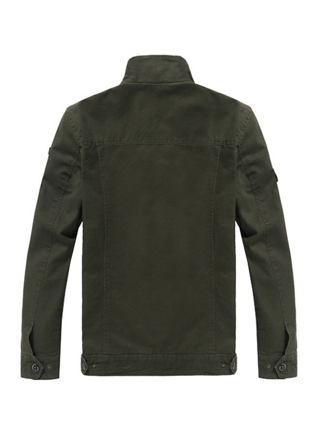 Zip-Up Stand Collar Jacket Green - Image 2