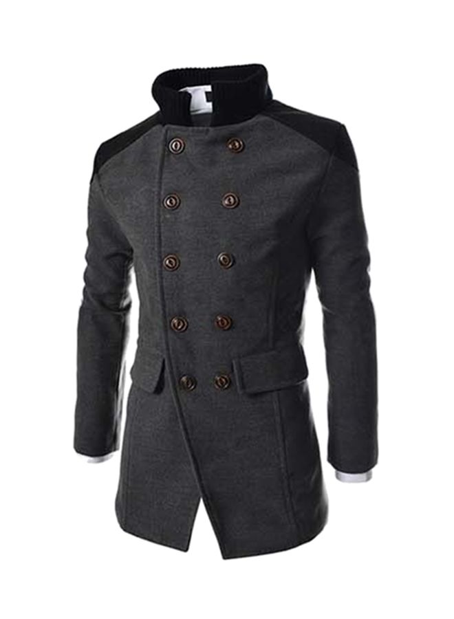 Mid-Length Lapel Button End Woolen Coat Grey - Image 1