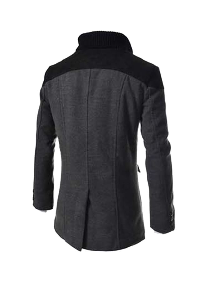 Mid-Length Lapel Button End Woolen Coat Grey - Image 2