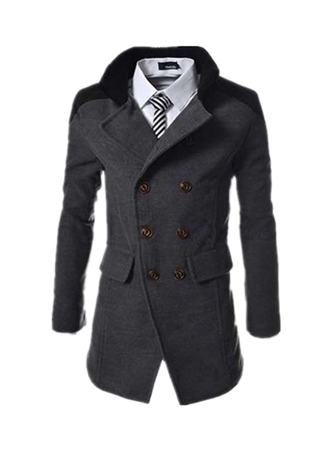 Mid-Length Lapel Button End Woolen Coat Grey - Image 3
