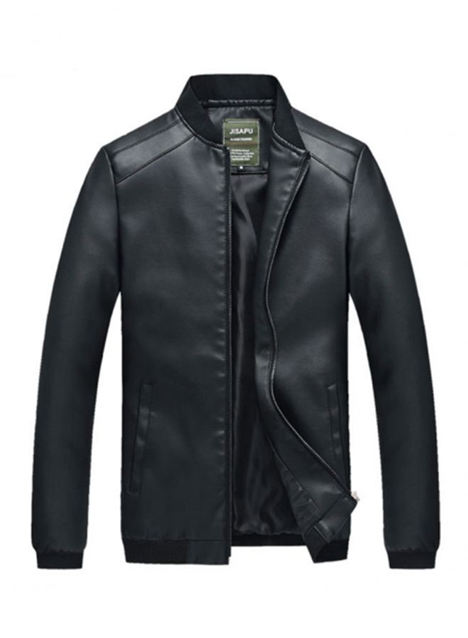 Fashionable Solid Pattern Stand Collar Jacket Navy Blue - Image 1
