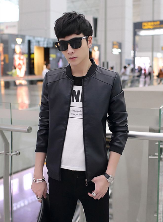 Fashionable Solid Pattern Stand Collar Jacket Navy Blue - Image 3