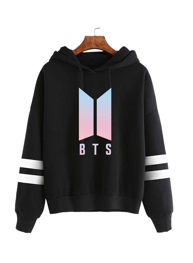 Cotton BTS Logo Printing Hoodie Black - Image 1