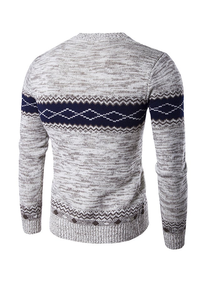 Generic Casual Loose Folk Pattern Sweater Grey  - Image 2