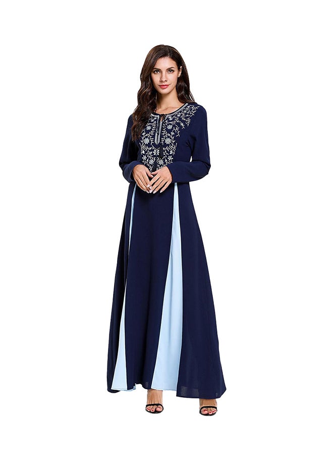 Embroidered Long Sleeve Abaya Dark Blue  - Image 1