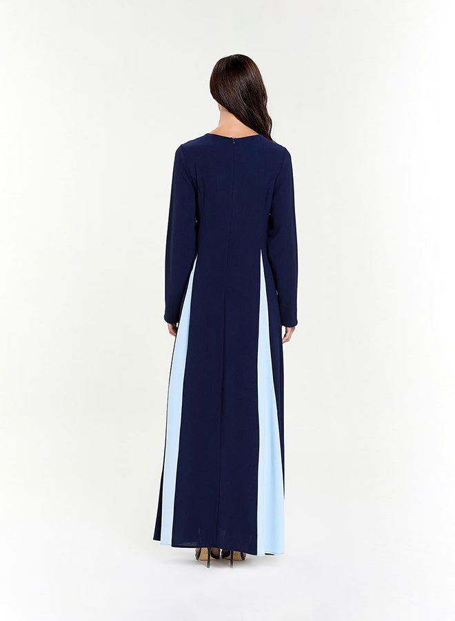 Embroidered Long Sleeve Abaya Dark Blue  - Image 2