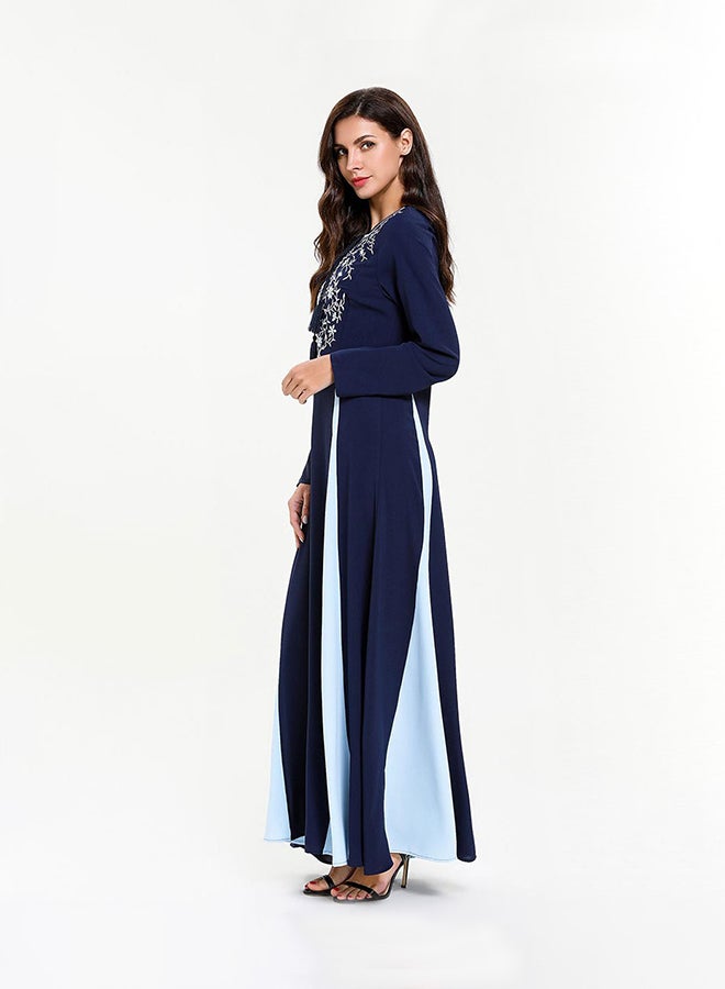 Embroidered Long Sleeve Abaya Dark Blue  - Image 3