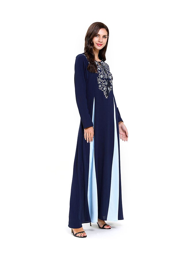 Embroidered Long Sleeve Abaya Dark Blue  - Image 5