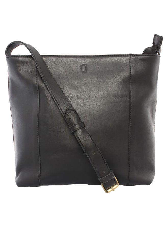 Alfa Leather Co. Solid Pattern Crossbody Bag Black - Image 2