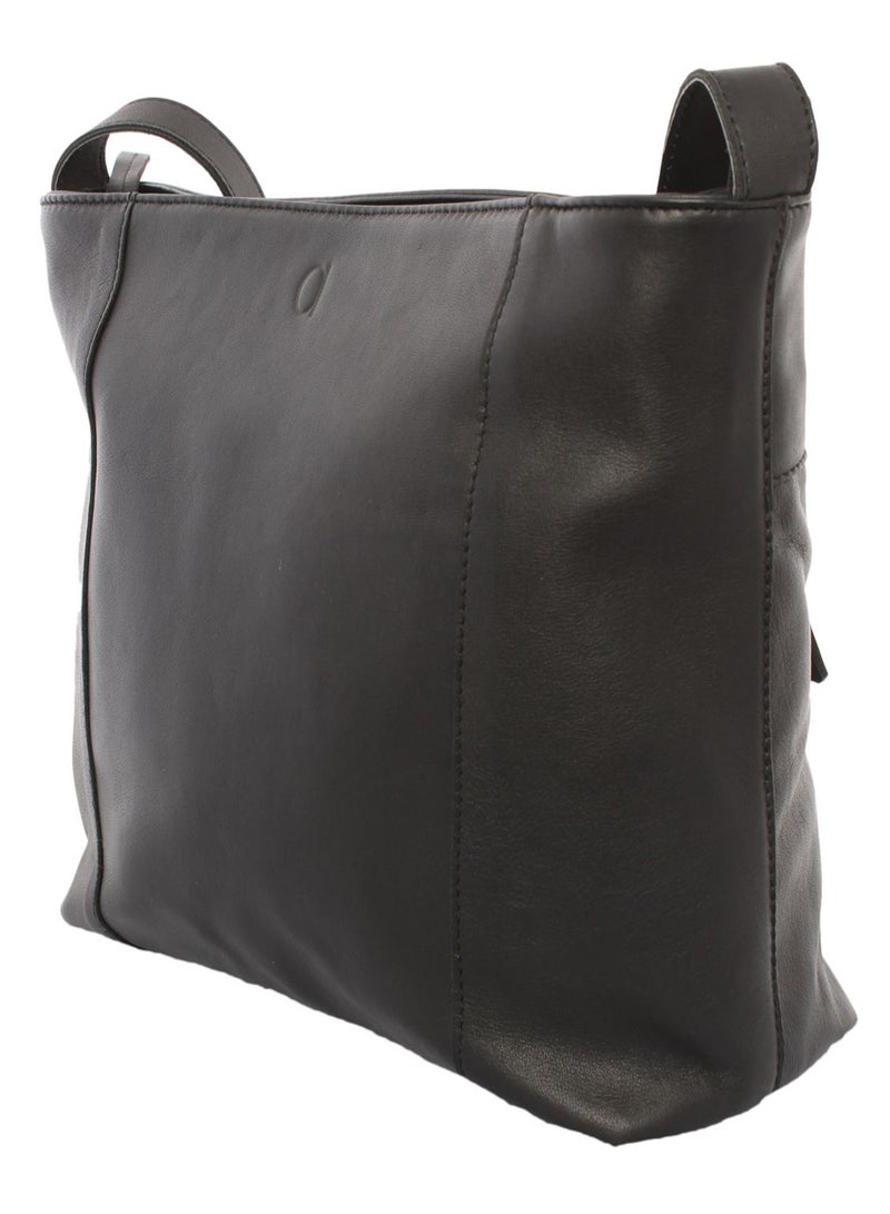 Alfa Leather Co. Solid Pattern Crossbody Bag Black - Image 3