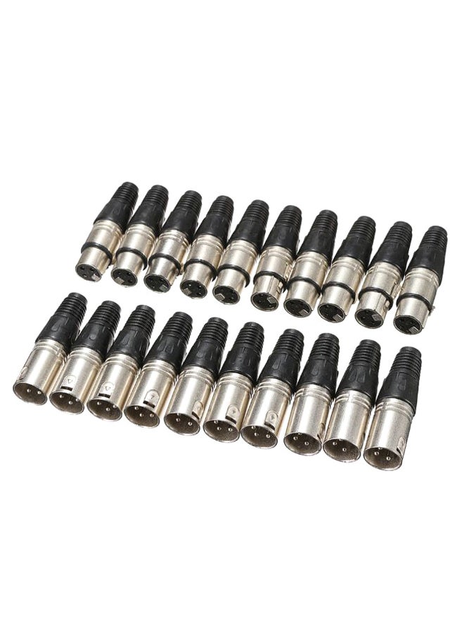 Pair Of 10 3-Pin Male To Female Microphone Audio Jack Connector 1V692 Silver/Black  - Image 1