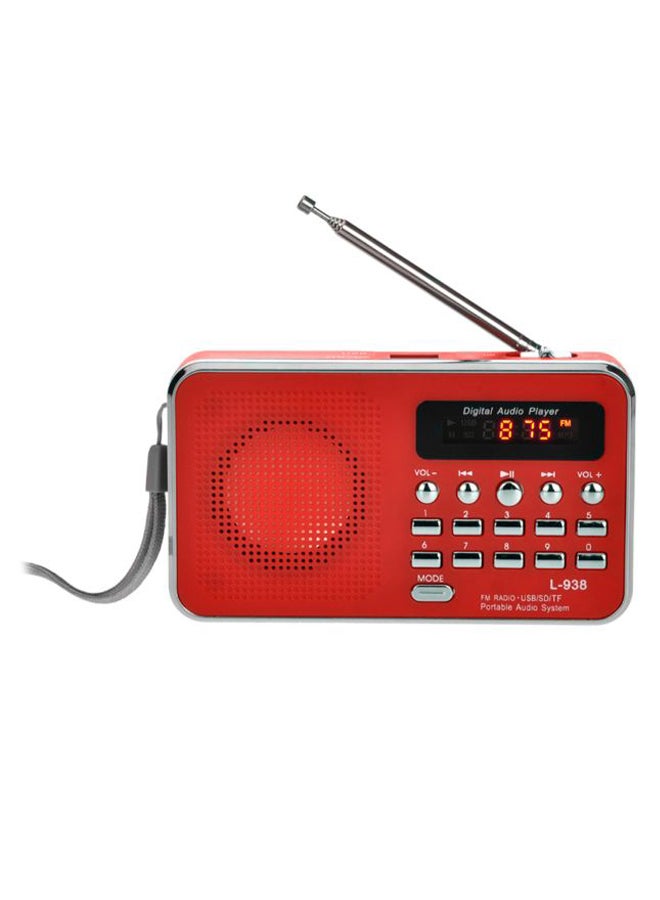 Portable Mini Digital FM Radio Player L-938 Red/Silver 