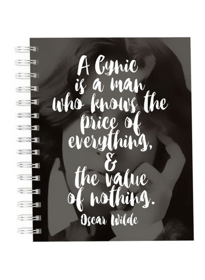 LOUD UNIVERSE - Oscar Wilde Quote Printed A5 Spiral Bound Notebook Black/White - Image 1