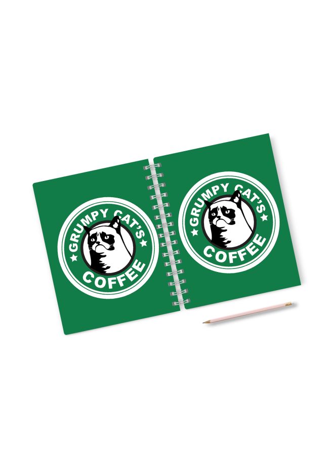 A5 Starbucks Cat Meme Grumpy Cat Printed Notebook Green/Black/White