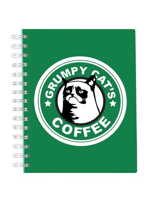 A5 Starbucks Cat Meme Grumpy Cat Printed Notebook Green/Black/White