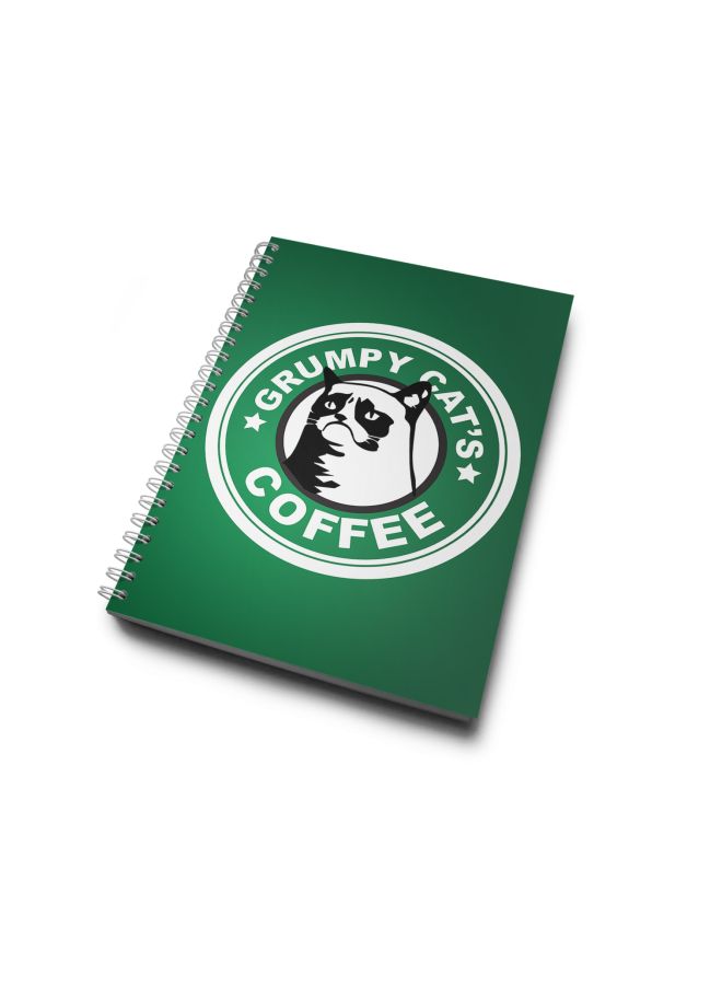 A5 Starbucks Cat Meme Grumpy Cat Printed Notebook Green/Black/White