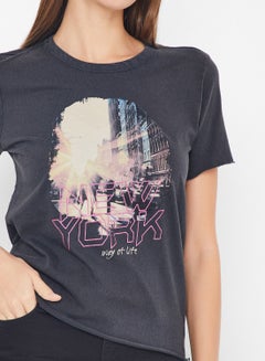 ONLY Acid Wash Graphic T-Shirt Charcoal Grey  - Image 4