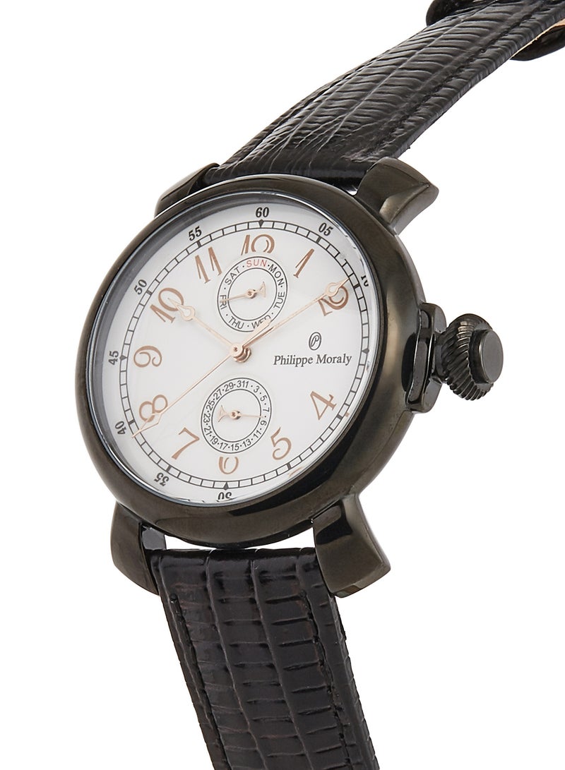 Philippe Moraly of Switzerland Men's Leather Analog Wrist Watch L1377WOO - Image 3