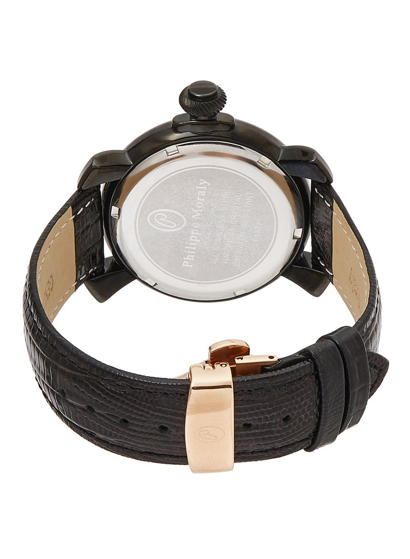 Philippe Moraly of Switzerland Men's Leather Analog Wrist Watch L1377WOO - Image 2