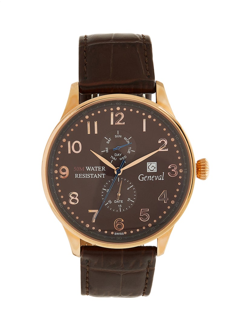 Geneval of Switzerland Men's Leather Analog Wrist Watch GL125CRWO  - Image 1