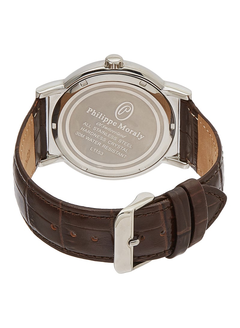 Philippe Moraly of Switzerland - Men's Leather Analog Wrist Watch L1153WWO - Image 1