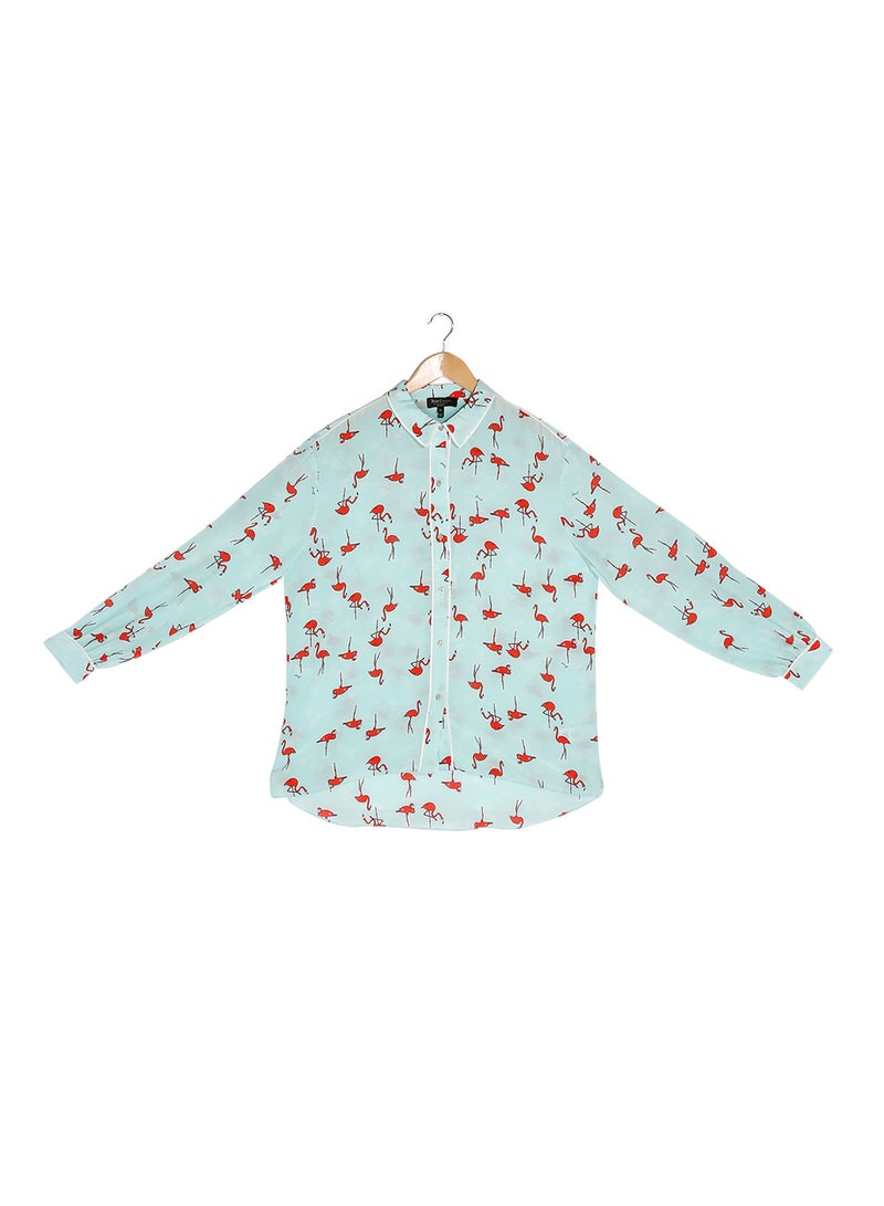 Juicy Couture - Flamingo Printed Shirt Light Blue/Red - Image 1