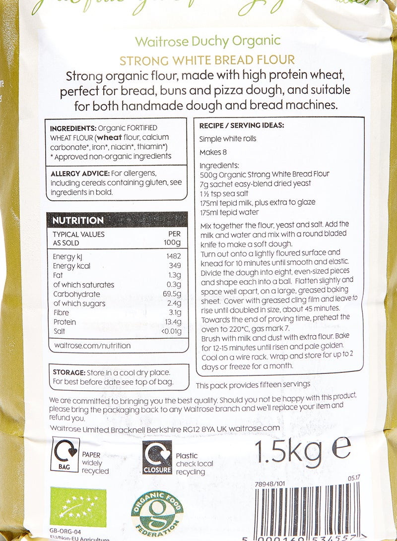 WAITROSE - Duchy Organic Strong White Bread Flour 1500grams - Image 1