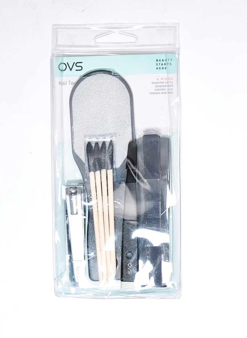 QVS - 6-Piece Nail Technician Pedicure Set Black/Beige/Silver 9.5x1.5x15cm - Image 1