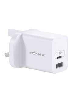 موماكس شاحن سريع UM13 بقابس بريطاني بقدرة 18 وات ومنفذ USB-C بتقنية PD + منفذ USB 3.0 أبيض  - Image 2