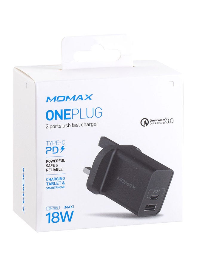 موماكس شاحن سريع UM13 بقابس بريطاني بقدرة 18 وات ومنفذ USB-C بتقنية PD + منفذ USB 3.0 أسود  - Image 5