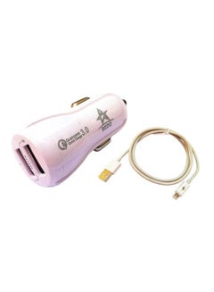 Dual USB Car Charger With Lightning Cable White