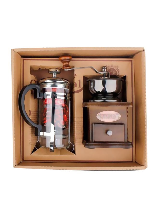 French Press Coffee Maker And Grinder Set Clear/Silver 