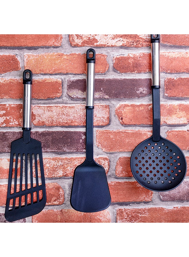 5Pieces Nylon Kitchen Tools Set Dishwasher Safe Premium Quality Food Grade Nylon Sturdy Handles With Ss Grip Heat Resistant Upto 210掳C 40O掳F Black With Silver Handle - v1576491816/N13337356A_11
