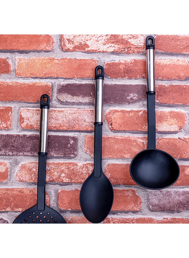5Pieces Nylon Kitchen Tools Set Dishwasher Safe Premium Quality Food Grade Nylon Sturdy Handles With Ss Grip Heat Resistant Upto 210掳C 40O掳F Black With Silver Handle - v1576491837/N13337356A_12