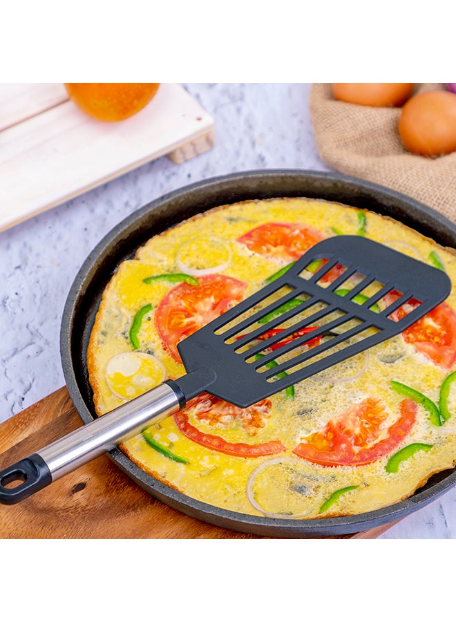 5Pieces Nylon Kitchen Tools Set Dishwasher Safe Premium Quality Food Grade Nylon Sturdy Handles With Ss Grip Heat Resistant Upto 210掳C 40O掳F Black With Silver Handle