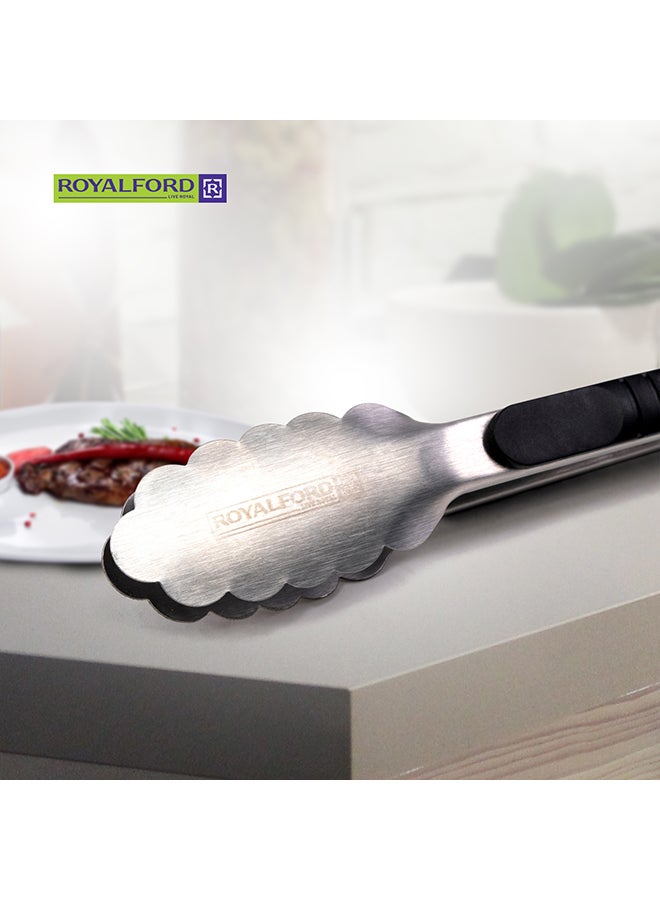 Royalford 9'' Stainless Steel Food Tong With Tpr Handle Multi Color 25.5X3.6 Cm Silver With Black  Handle 25.5x3.6cm  - Image 5