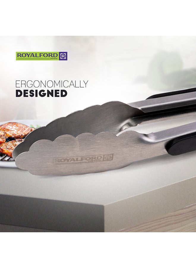 9'' Stainless Steel Food Tong With Tpr Handle Multi Color 25.5X3.6 Cm Silver With Black  Handle 25.5x3.6cm