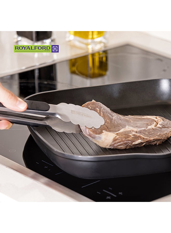 9'' Stainless Steel Food Tong With Tpr Handle Multi Color 25.5X3.6 Cm Silver With Black  Handle 25.5x3.6cm