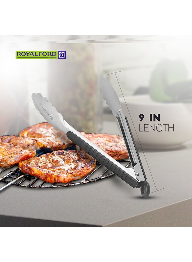 9'' Stainless Steel Food Tong With Tpr Handle Multi Color 25.5X3.6 Cm Silver With Black  Handle 25.5x3.6cm