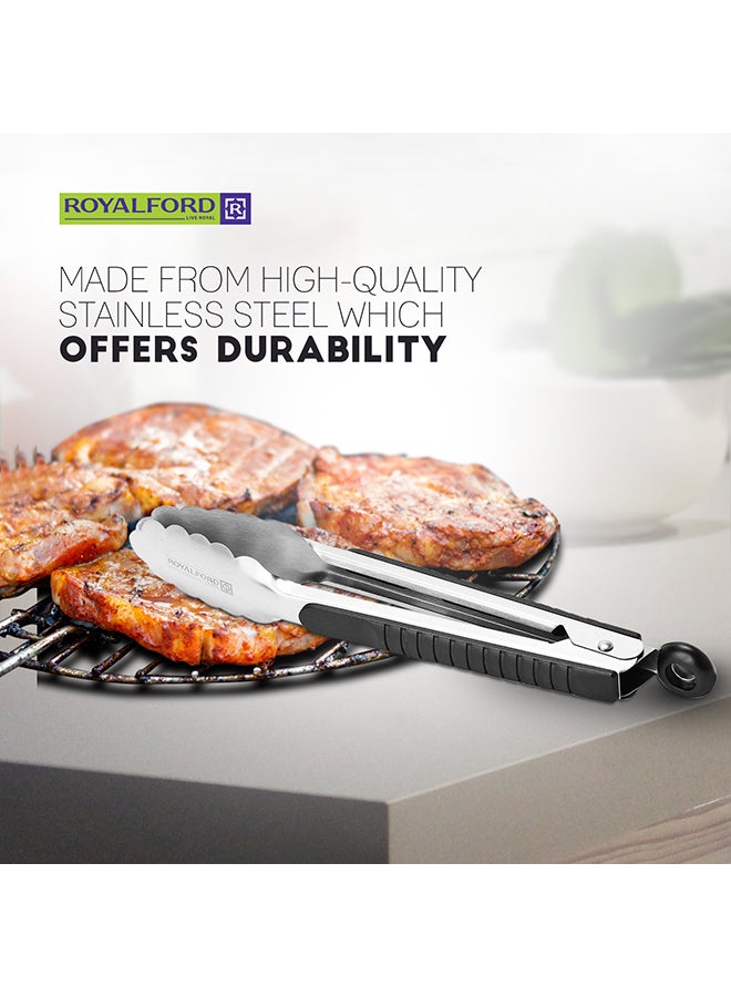 9'' Stainless Steel Food Tong With Tpr Handle Multi Color 25.5X3.6 Cm Silver With Black  Handle 25.5x3.6cm