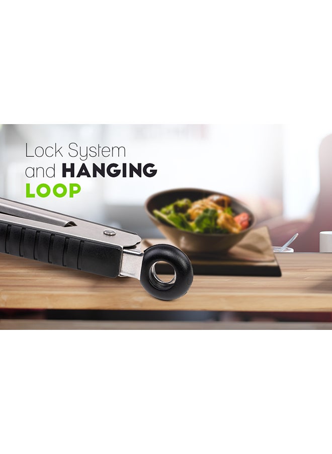 9'' Stainless Steel Food Tong With Tpr Handle Multi Color 25.5X3.6 Cm Silver With Black  Handle 25.5x3.6cm