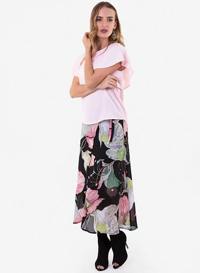 Raw Orange 2-Piece Printed Long Skirt Co-Ord Set Pink/Black  - Image 3