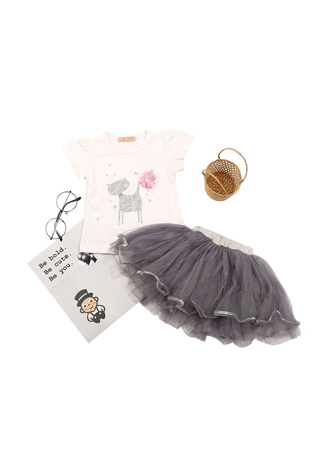 anabubu 2-Piece T-Shirt And Skirt Set White/Grey - Image 4