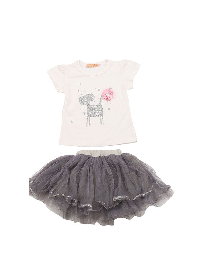 anabubu 2-Piece T-Shirt And Skirt Set White/Grey - Image 1