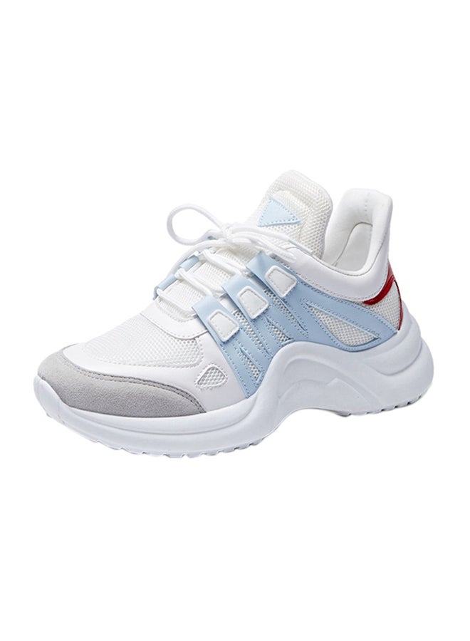 Faux Leather Lace Up Trainers Blue/White - Image 1