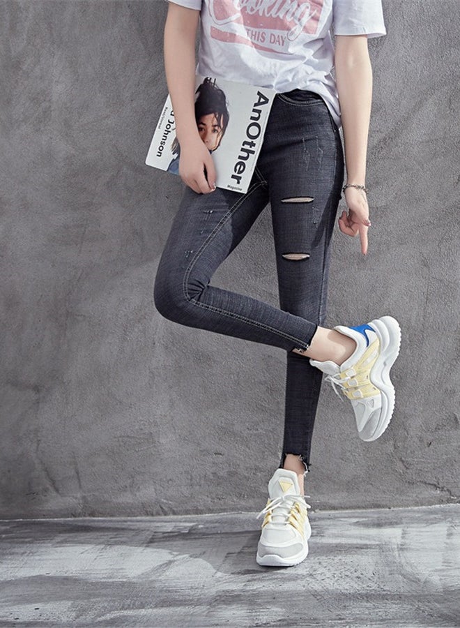 Faux Leather Lace Up Trainers Yellow/White - Image 5