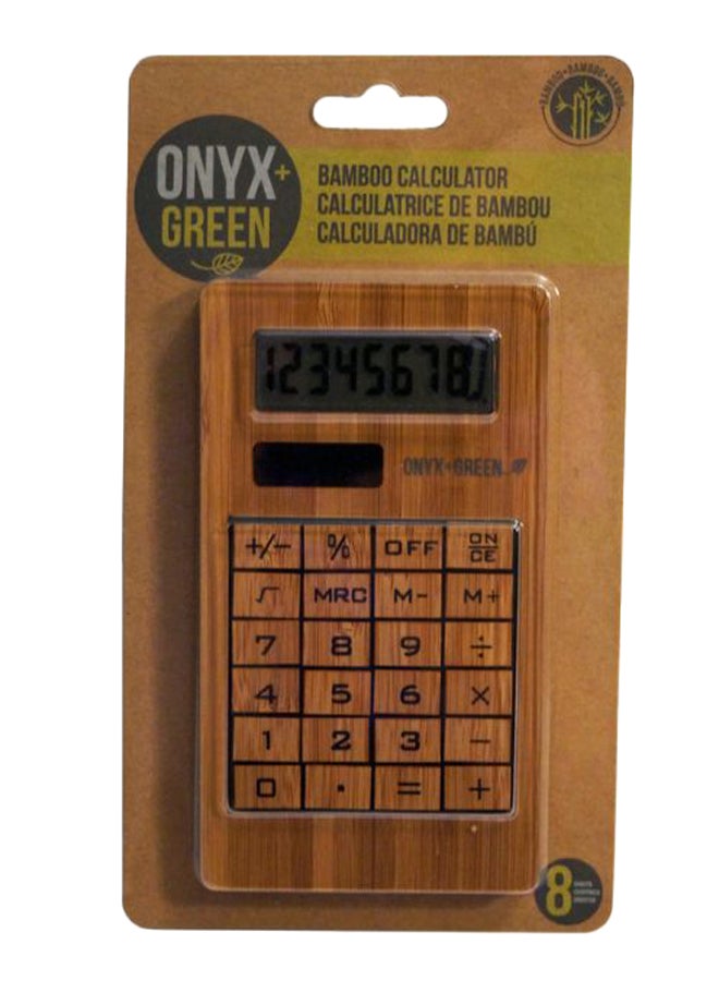 Onyx & Green - Solar Powered Calculator 8 Digits made from Bamboo Brown - Image 1